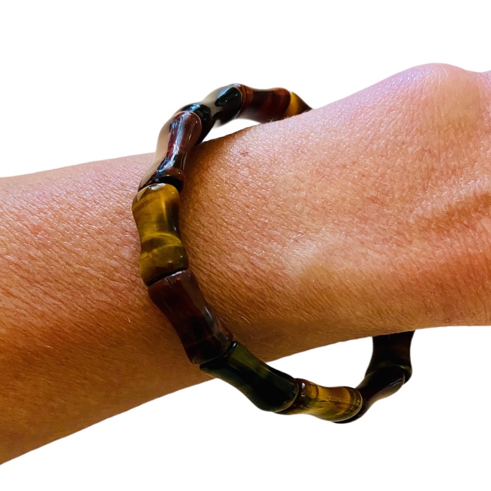 Tiger's Eye Bamboo Stretch Bangle Bracelet - Good Vibes Gift!